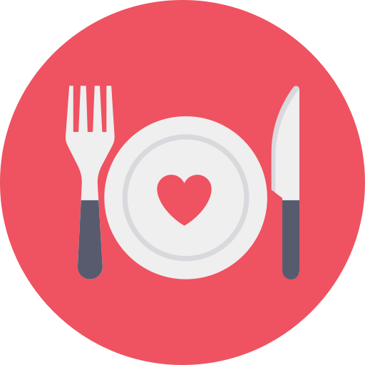 knife fork, dish,heart